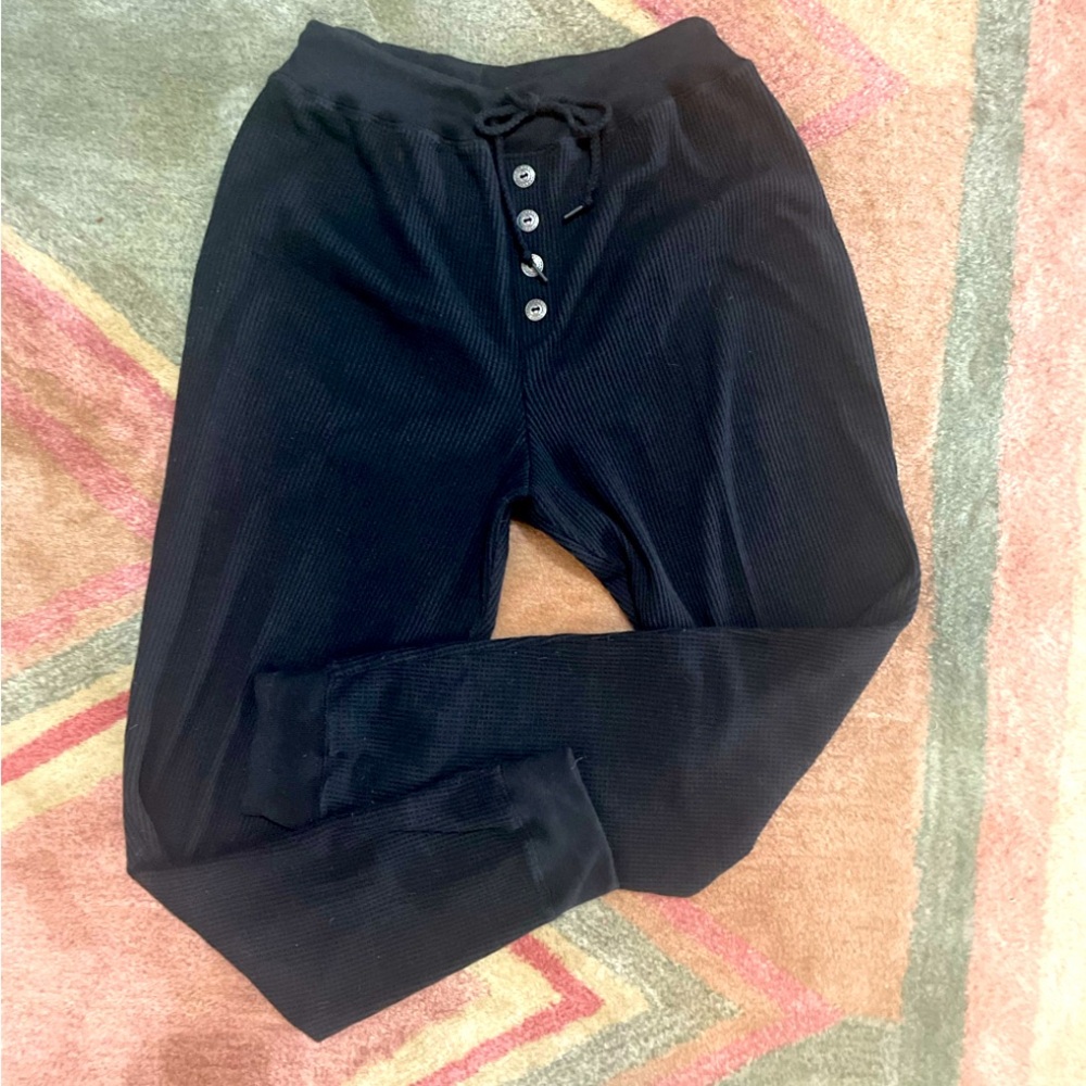 Forenza Black Ribbed Button-Front Joggers